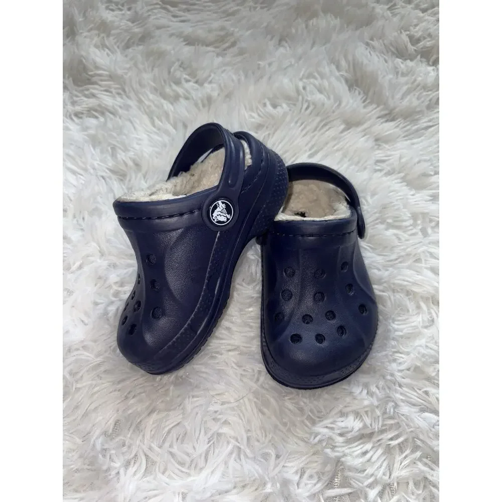 Crocs Furry Lined Toddler 6/7 Blue Slip On Mules. Classic, Grt. Shape